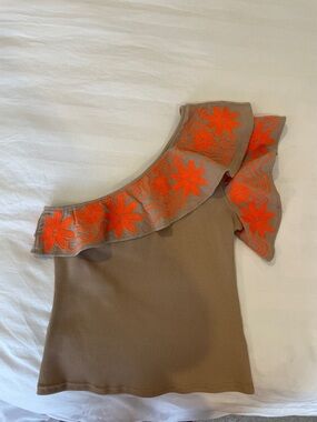 Dolan One Shoulder Embroidered Top